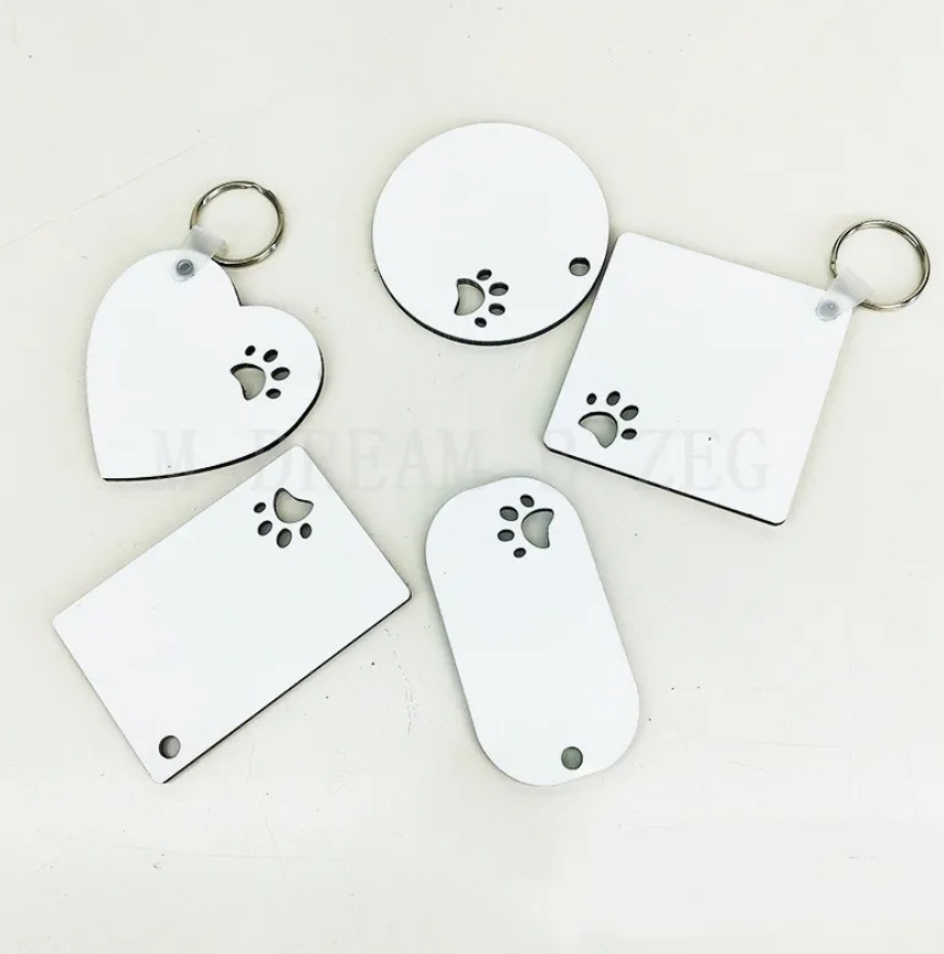 Puppy keychain sublimation MDF key ring paw print wooden key chain creative dog tag