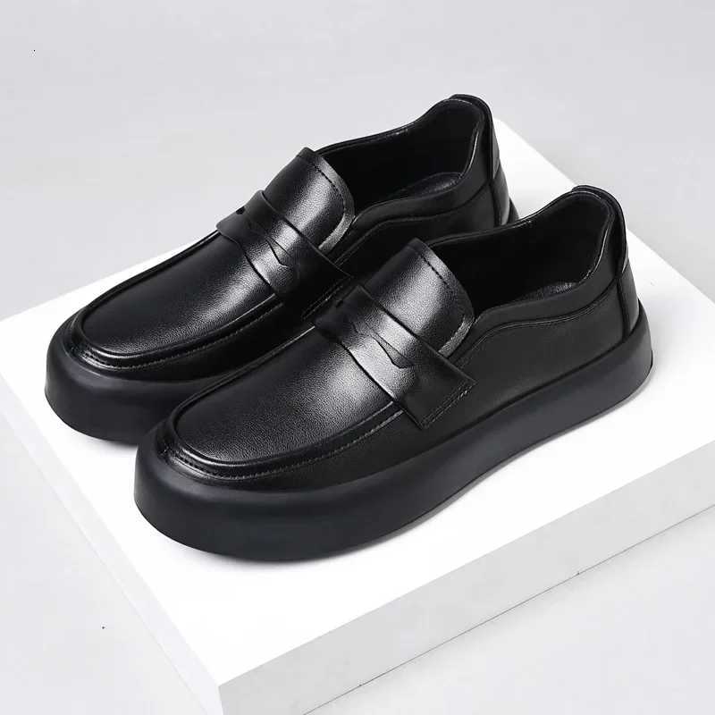 Fashion Mens Casual Shoes Genuine Leather Thick Sole Mens Classic Penny Loafers Moccasins Mens Outdoor Flats W250716