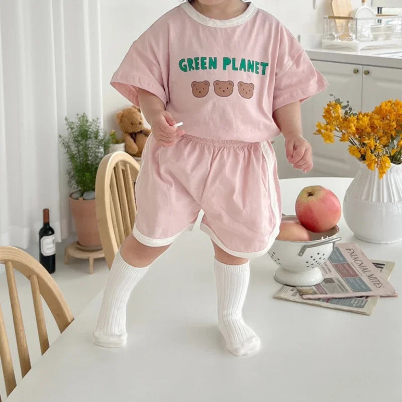 Baby Summer Tracksuits Cute Bear Print Cotton TshirtShorts Child Casual Sports Clothes Sets Babies Fashion Set 250716