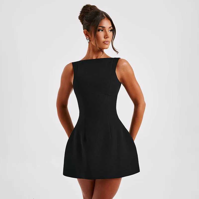 2024 New Summer Womens Pure Color Round Neck Sleeveless Halter High Waist Dress Wholesale from Europe and the United States R250716