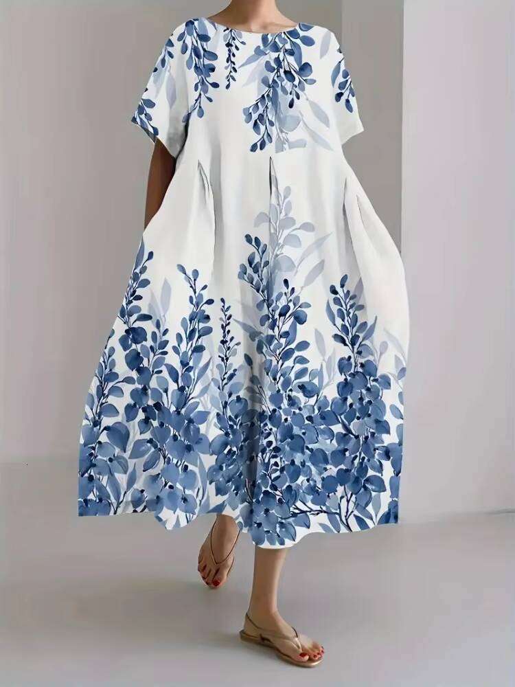 Outdoor Holiday Round Neck Stylish Elegant Womens Evening Casual Loose A-line Dress dongdumaoyi