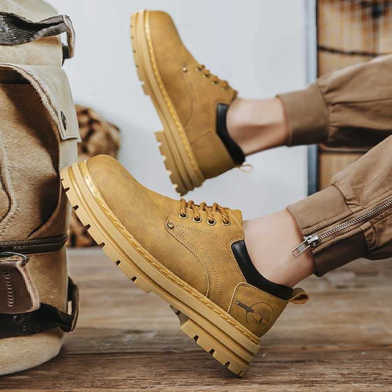 Outdoor Casual British Style Brown Casual Big Head Boots Male Low Top Leather Work Shoes Designer Vintage Ankle Boots for Men W250716