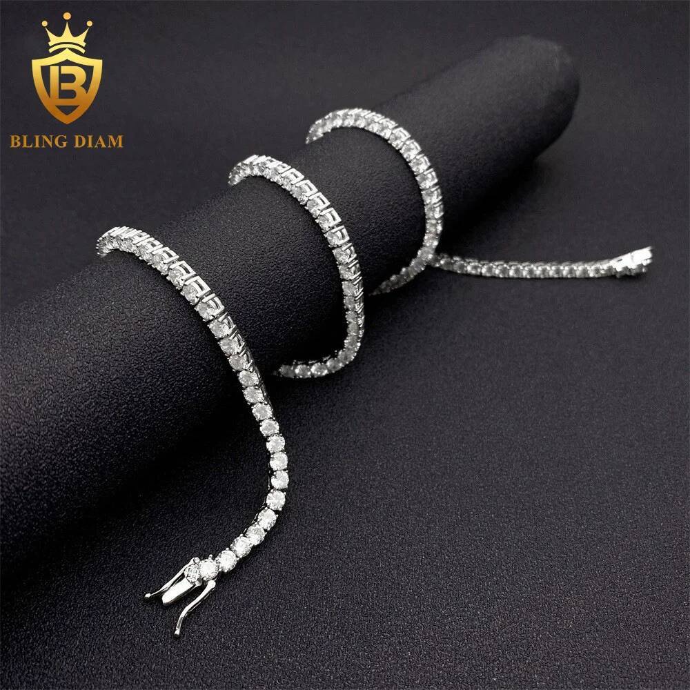 3mm Moissanite Tennis Chain Bracelets Necklace 925 Sterling Silver Luxury Wedding Anniversary Punk Hip Hop Jewelry