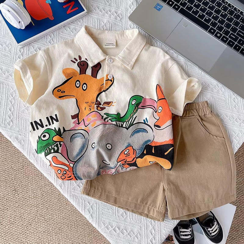 Children's Clothing Sets Cartoon Print Shirt + Shorts 2 Pcs Sets Kids Clothes for Boys Baby Boy Clothes Outfit Sets