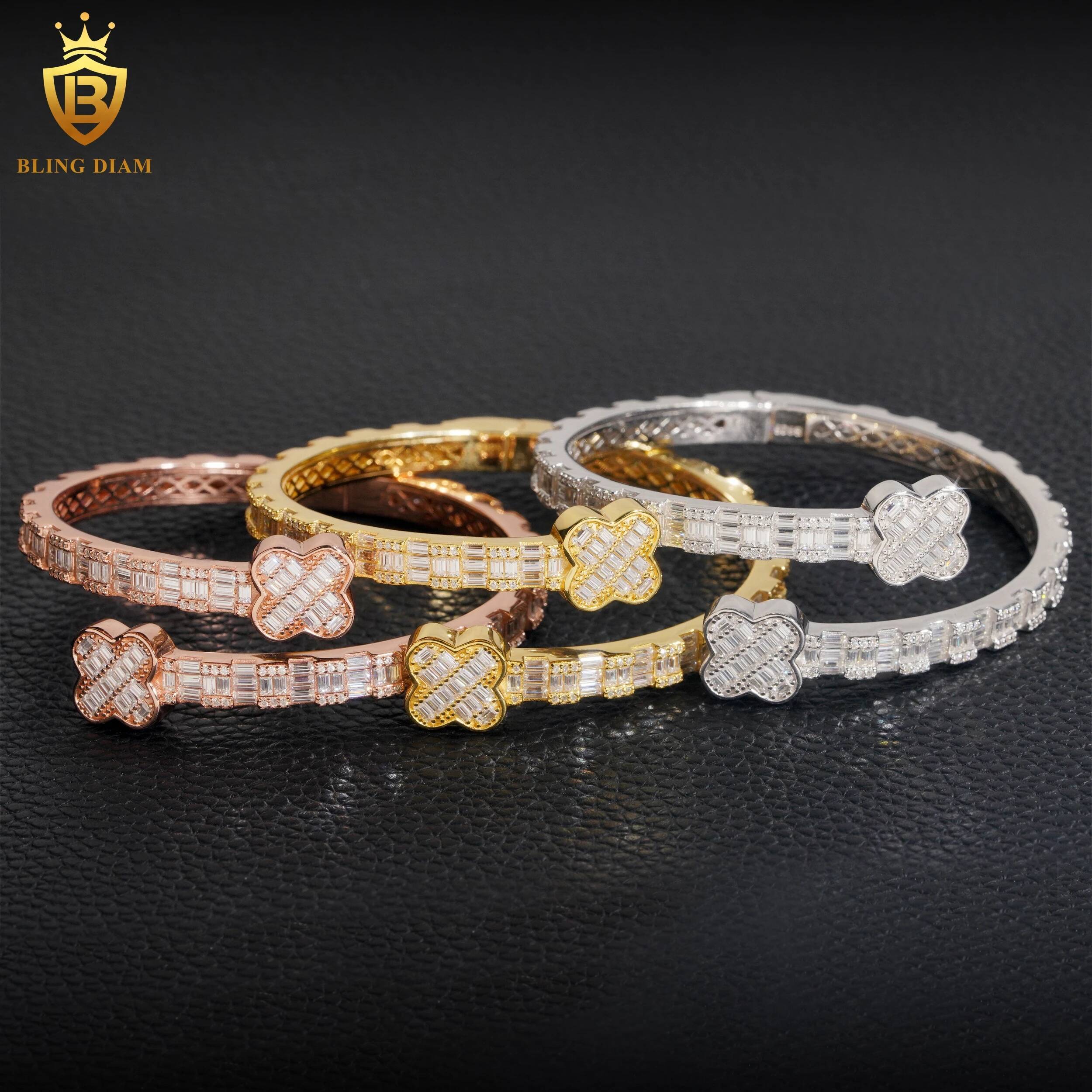 Flower Shaped Cuff Bracelet D Color Moissanite 925 Silver Fine Jewelry