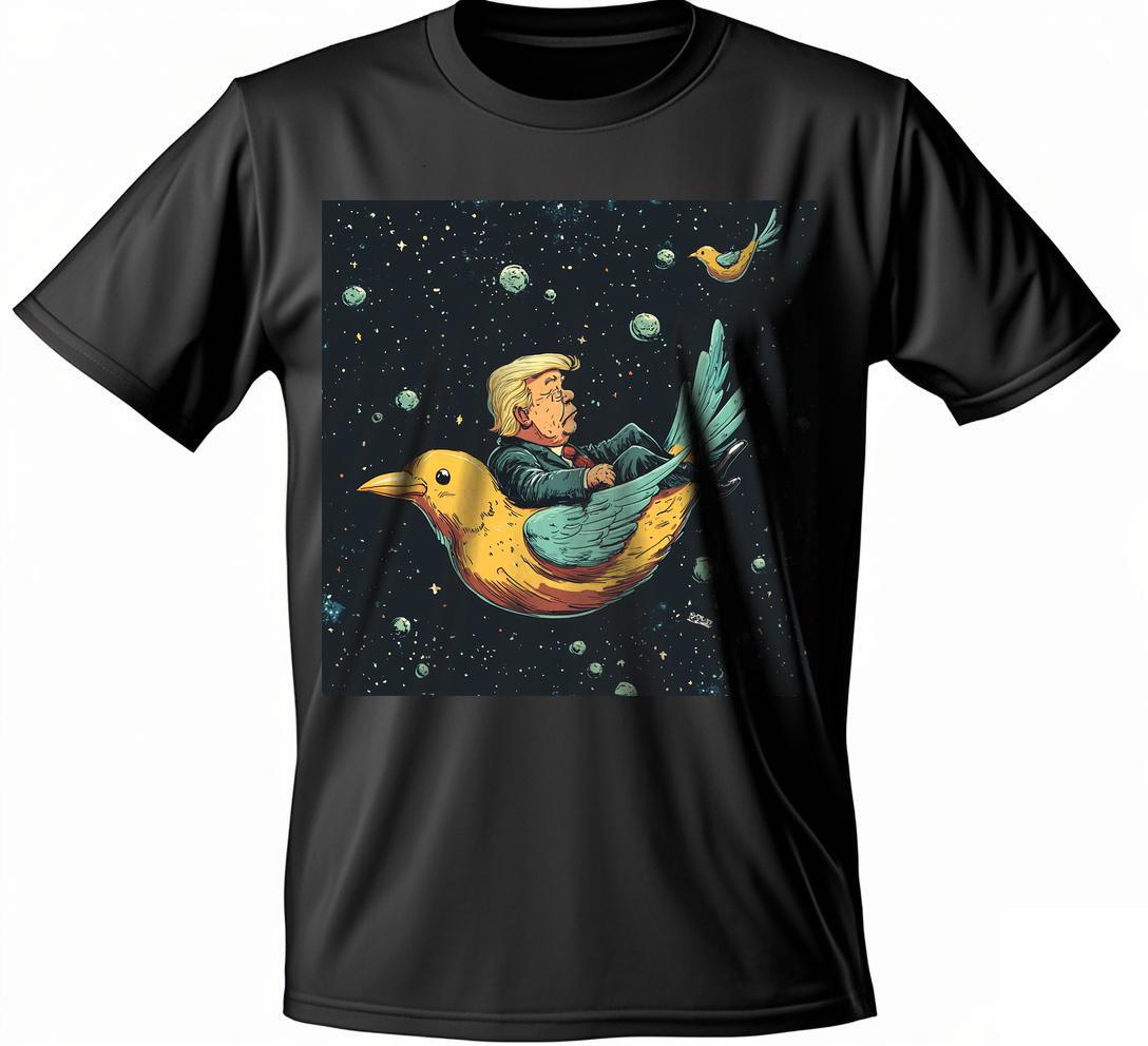T-shirt with an illustration of man sitting on a bird S-3XL Short sleeve Wed f6 i