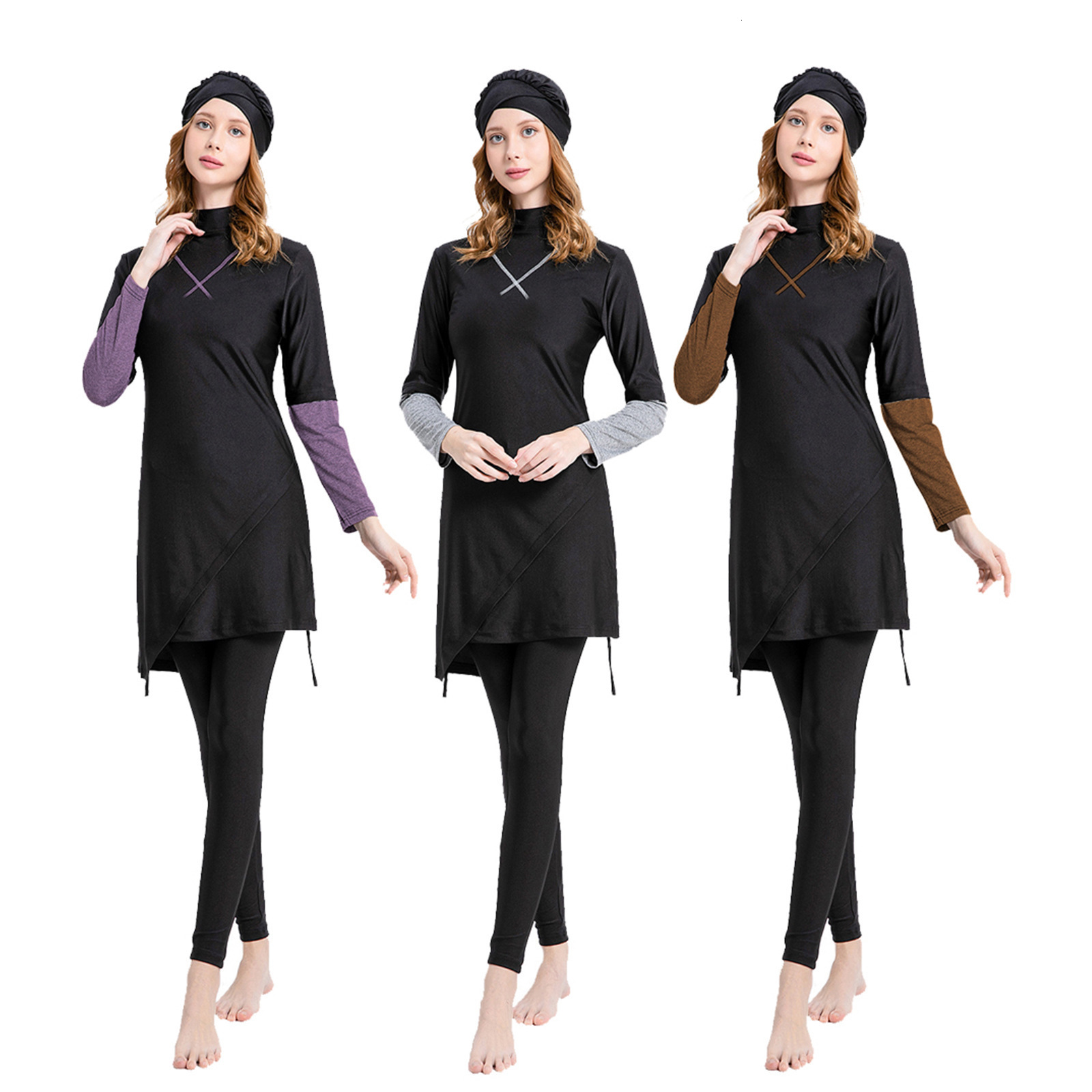 3PCS Muslim Modest Swimwear Hijab Swimsuit Women Long Sleeve Swimming Suit Islamic Cover Ups Hijabs Swim Bathing 240823