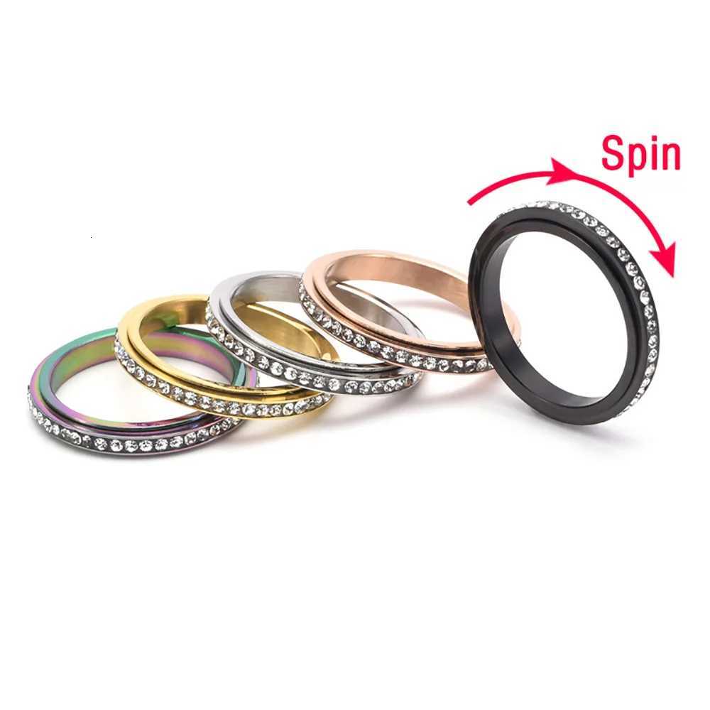 Fidget Anxiety Ring Drive Away Your Anxiety Stainless Steel Spinner Fidget Band Rings Cubic Zirconia Relieving Anxiety Rings S250716