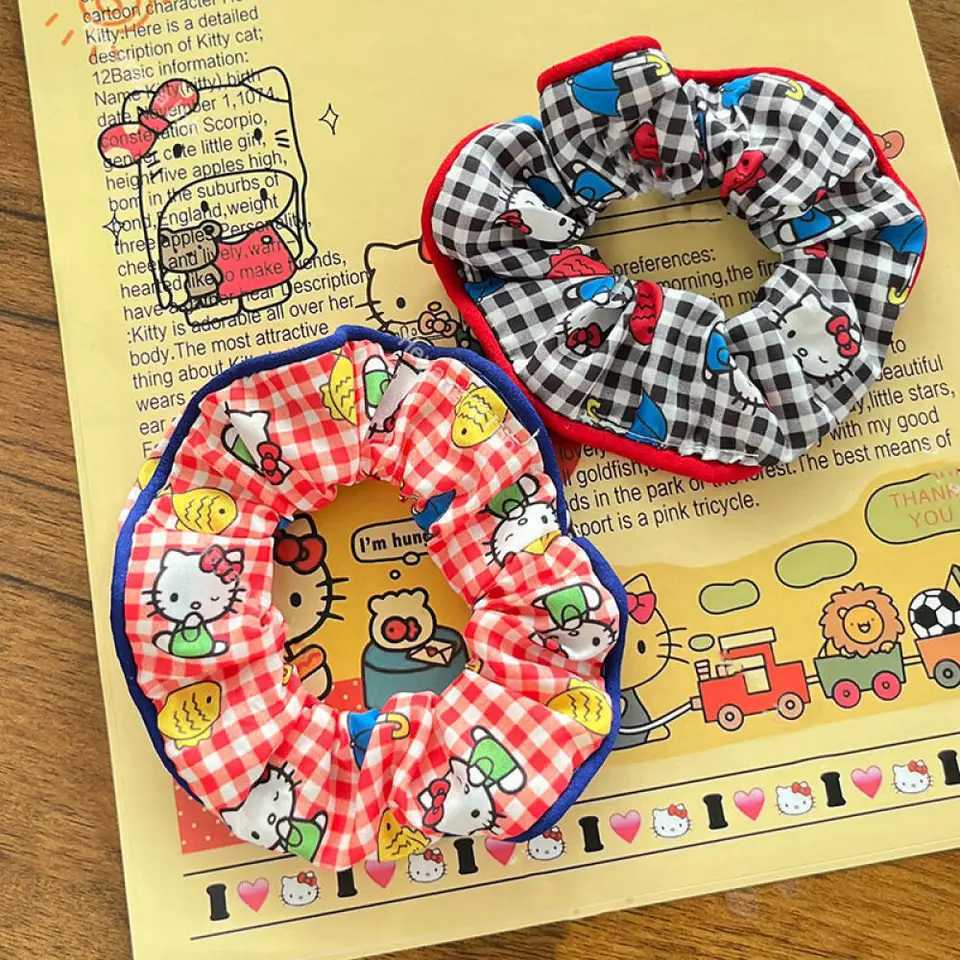 Sanrio Hello Kitty Checked Scrunchies Sweet Kitty Cat Color Contrast Scrunchies High Ponytail Rubber Band Hair Accessories Giftsw250716