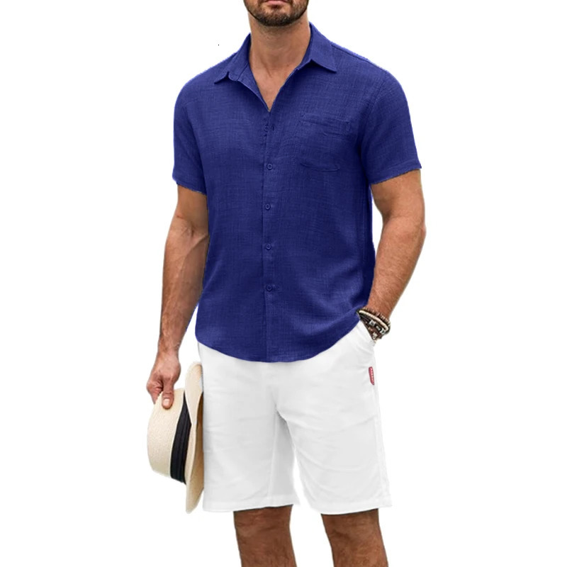 Summe Mens Short Sleeve T Shirts Cotton and pants Beach 2 Pieces Sets Button Down Shirts Suit Casual Tracksuit Vacation Clothes 250715