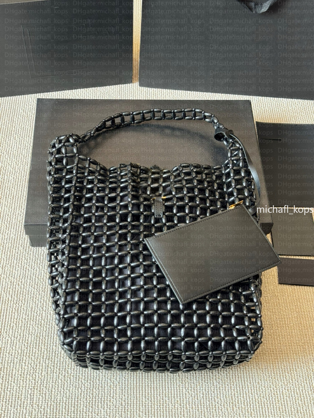 10A wooden bead beach bag 25SS classic shoulder bag fashion shopping bag women's plaid hobo vacation bag fashion mirror quality 1:1 bag