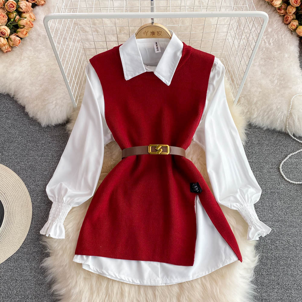 Women's Blouses Syiwidii Sets Women Knitted Sweater Vests Autumn 2025 Fashion Turn-down Collar Single Breasted Female Two-piece