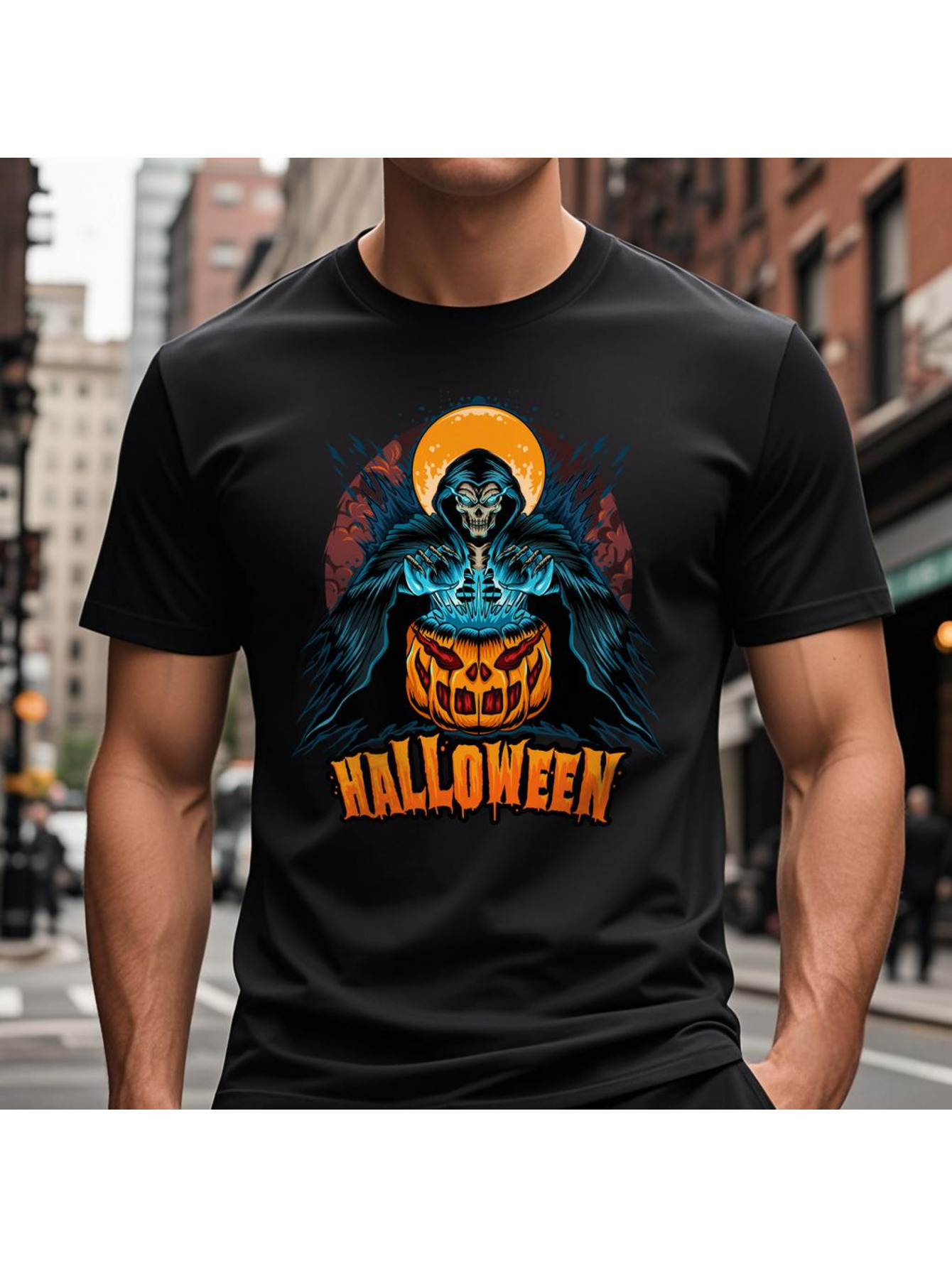 VogueEpoch Short sleeve 180g Graphics Cotton White Men Skull Round collar Adult S-3XL black T Shirts Halloween Wed d4