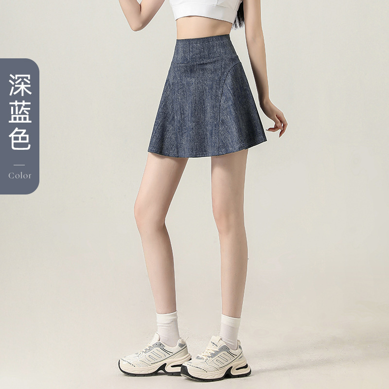 2025 Fake Two-Piece Sports Short Skirt for Women, Summer Thin Denim Breathable Anti-Exposure Fitness Badminton Yoga Half Pants