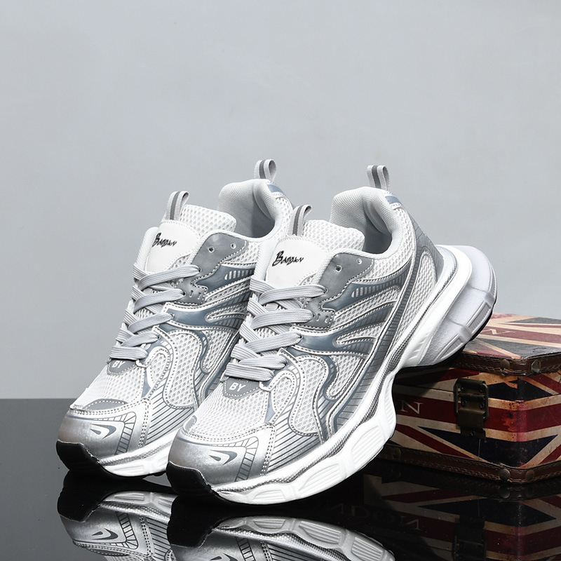 hot free shipping designer Running Shoes Fashionable versatile mens shoes breathable comfortable thick soled height increasing shoes Gold Silver