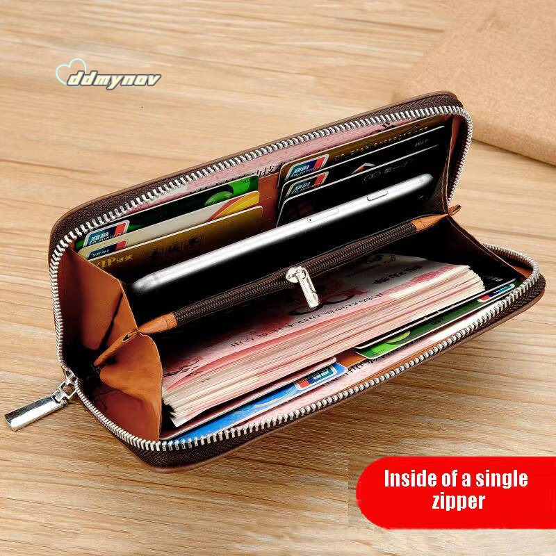 Mens leather wallet Large Capacity billeteras para hombre Double Zipper Men Clutch Bag portafoglio uomo Male Business Wallet ddmynov