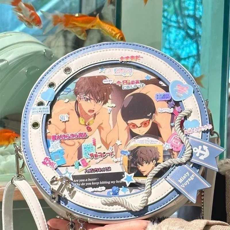 Y2K Cute Nautical Theme Ita Bag Girl Transparent Shoulder Bag DIY Display Backpack Students Round Messenger Crossbody Bag