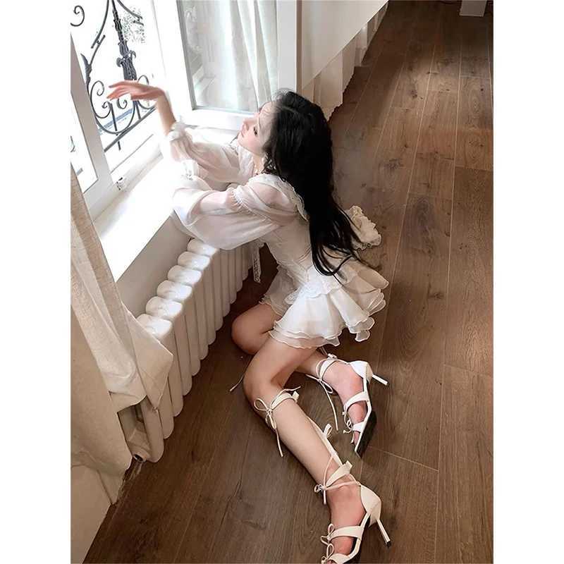 2K Ruffles White Mini Dress Women Vintage Party Bandage Corset Dresses Summer Korean Aesthetic Square Collar Bodycon Dresses R250716