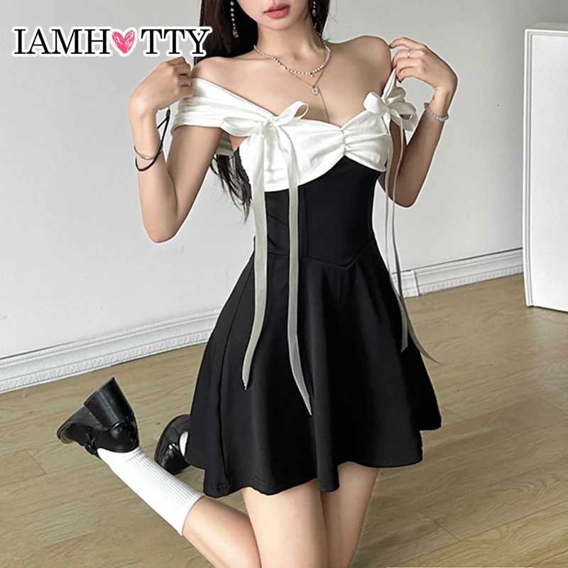 1amHoty Princess Patchwork A-line Dress for Birthday Party Holiday Double Bow Decorate Sleeveless Sundress Y2K Robe Korean Cute R250716