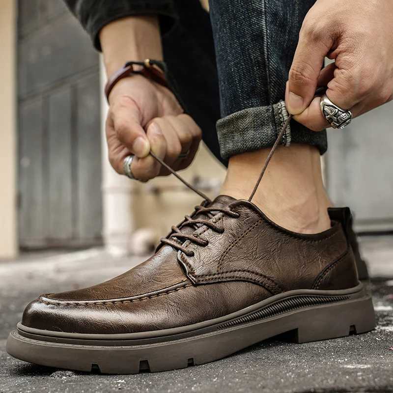 Mens Shoes New Spring and Autumn British Style Leather Shoes Mens Business Dress Big Head Cowhide Work Non-Slip Casual Shoes W250716