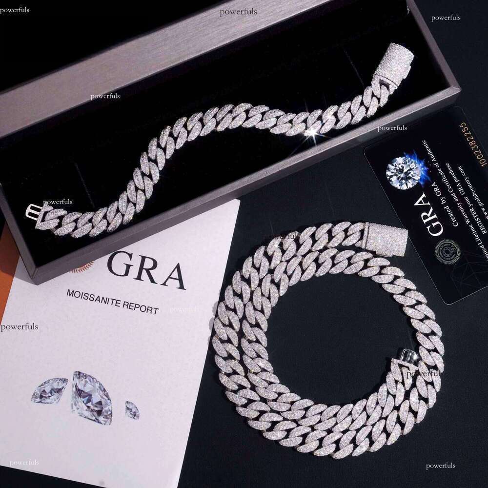Pass Dia Tester Ready to Ship Hip Hop Sier Iced Out 12mm Mens Moissanite Necklace Cuban Link Chain
