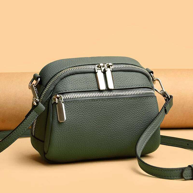 High Quality Genuine Leather Women Spring And Summer New Oxskin Classic Double Zipper Single Shoulder Crossbody Bag Handbag
