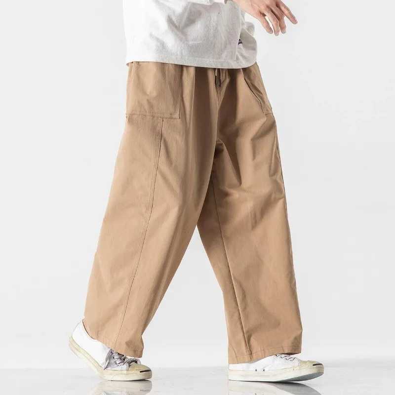 Men Wide Leg Pants Summer Light Thin Lace Up Elastic Waist Solid Casual Straight Leg Pants Loose Oversized Trousers Streetwear y250716