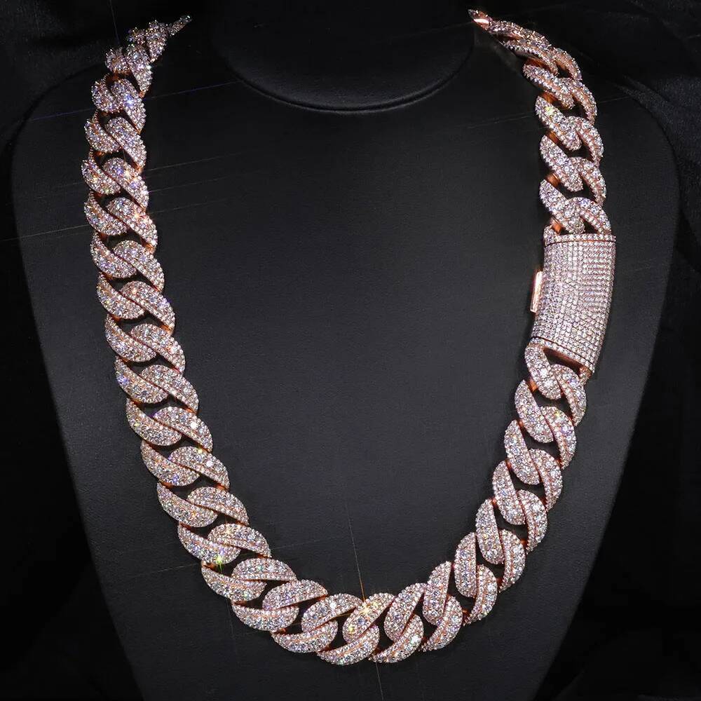 Fashionable Custom Fully Iced 925 Sterling Silver Cuban Necklace Hip-Hop Accessory VVS Moissanite Chain Mens Necklace