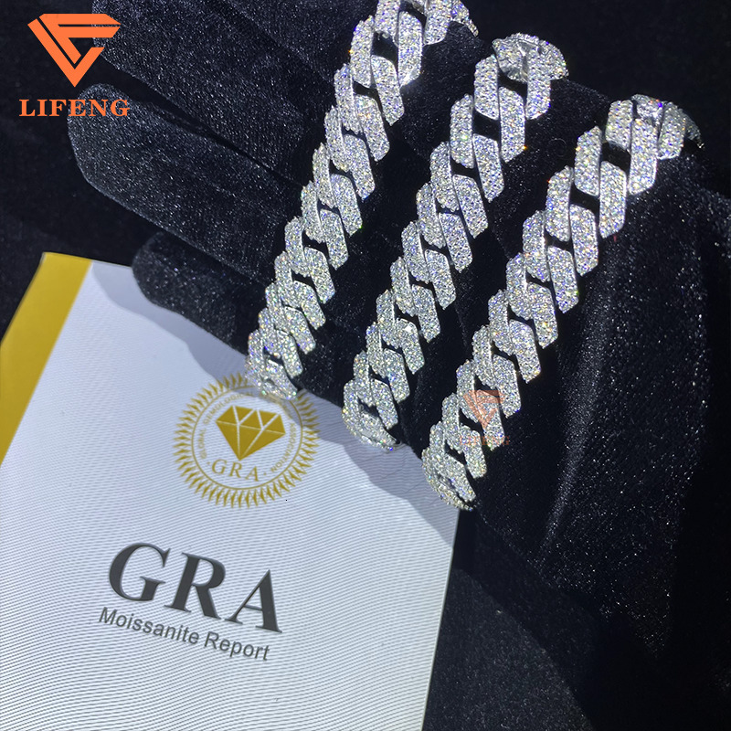 Fine Jewelry Hip Hop 925 Silver 12mm Cuban Link Chain Iced Out Moissanite Diamond Bracelet for Women VVS Chain Charm Bracelet