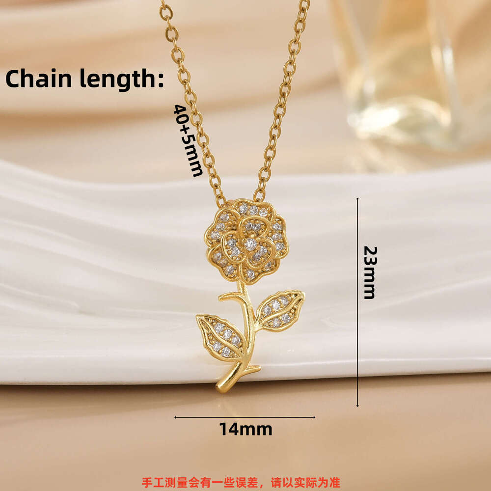 New Fashionable Elegant Flower Necklace For Women With Micro Pave Zircon Rose Pendant Non-Fading Collarbone Chain A41