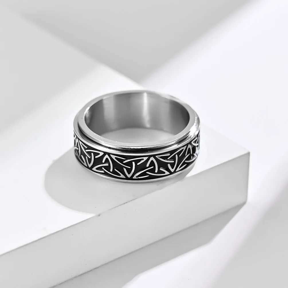 Hip Hop Celtic Knot Rune Rotating Anxiety Rings For Men Viking Script Stainless Steel Fidget Metal Spinner Rings Anillos S250716