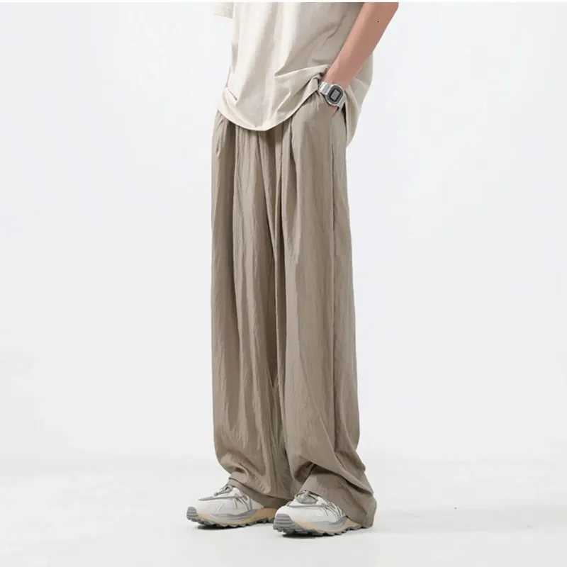 Thine Cooling Ice Silk Casual Pants Man Summer Cool Loose Wide Baggy Straight Trousers For Men XXXL Regular Fit Luxury Vintage y250716