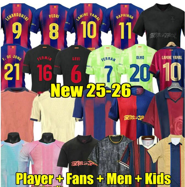 24 25-26 LAMINE YAMAL PEDRI GAVI Soccer Jersey LEWANDOWSKI FERRAN Camiseta De Football Shirt AUBA JOAO CANCELO F. DE JONG 2025 2026 ANSU FATI Football Men Kids kits