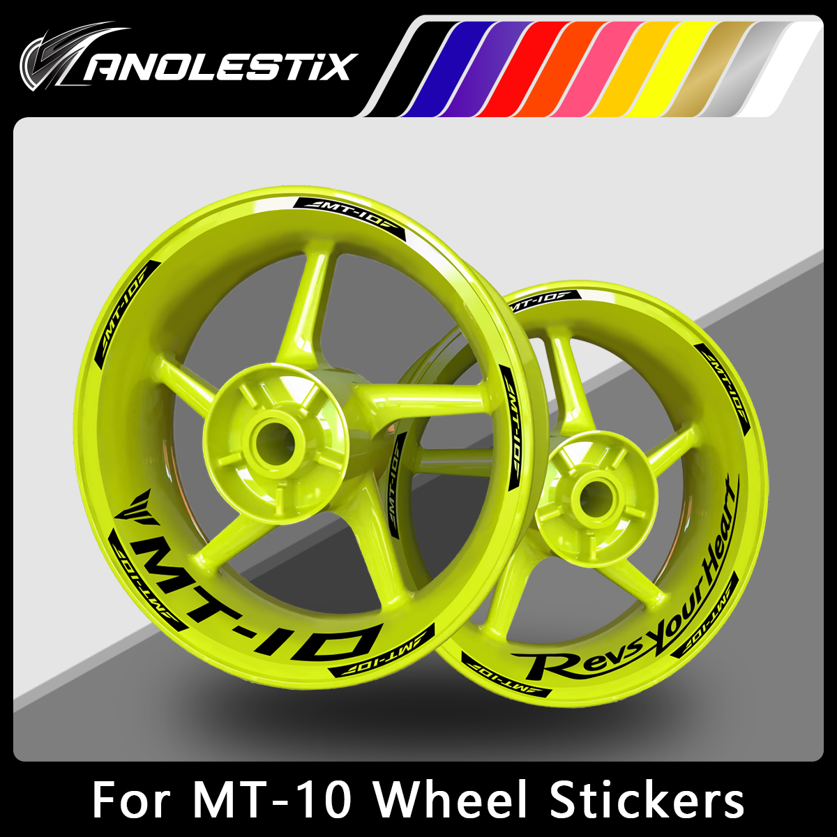 AnoleStix Reflective Stripes for Yamaha MT-10 Motorcycle Wheels - Durable Hub Decals