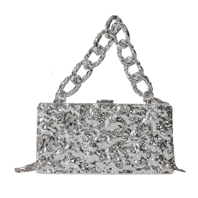 Acrylic Ice Crack Pattern Box for Women 2025 Summer Personality Thick Chain Handbag Crossbody Evening Bag Trendy
