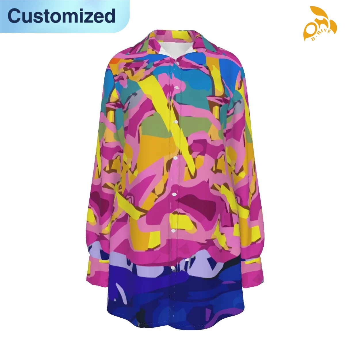 free shipping designer of customized breathable full-body printed women's long shirt with exquisite patterns from US