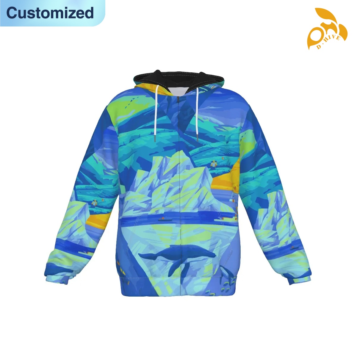 free shipping designer of customized trendy Full-body printed zipper hoodie with pockets with exquisite patterns from US