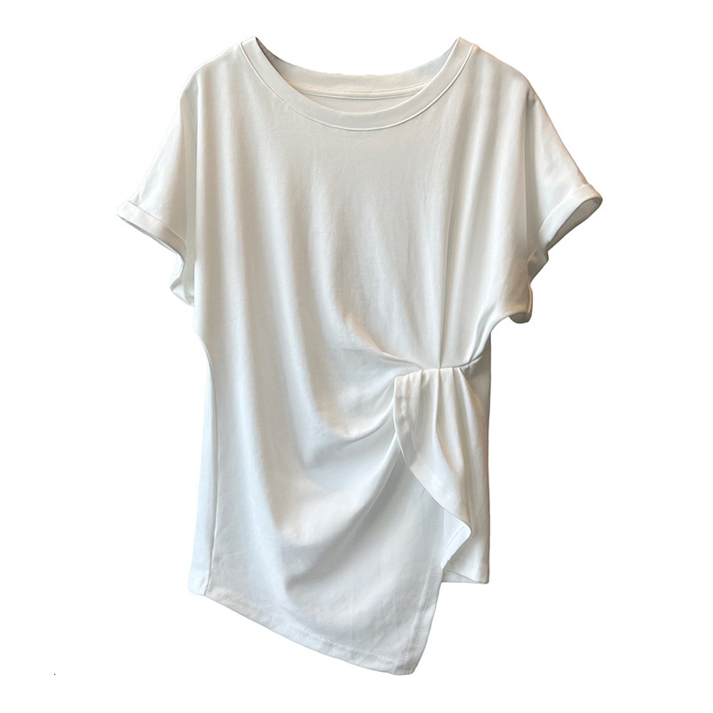 Summer New Women S T Shirt Yanshuang Irregular Round Neck Short Sleeve T Shirt For Women Summer New Design Sense Ruched Waist Top New Designer T Shirt