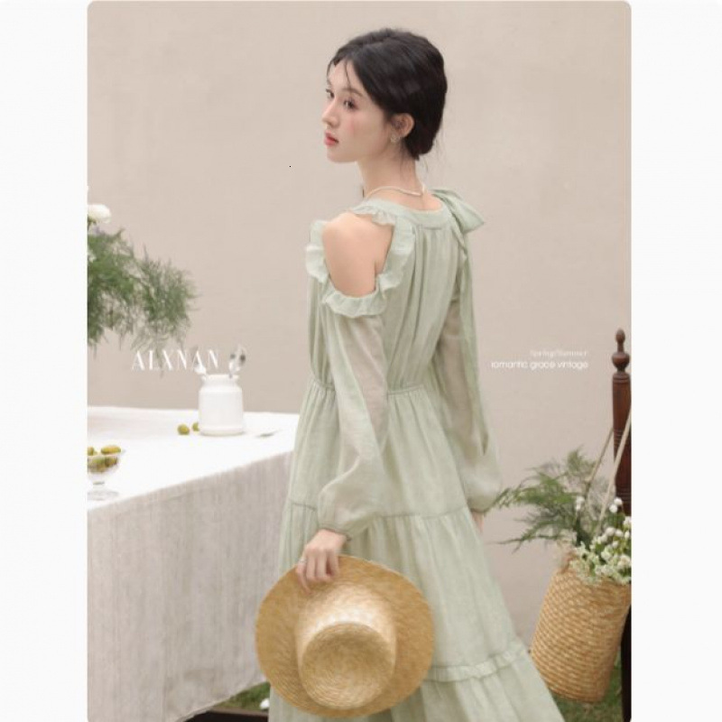 2025 French Style Sweet Dress Summer New Elegant Slimming Long Fairy Off-Shoulder