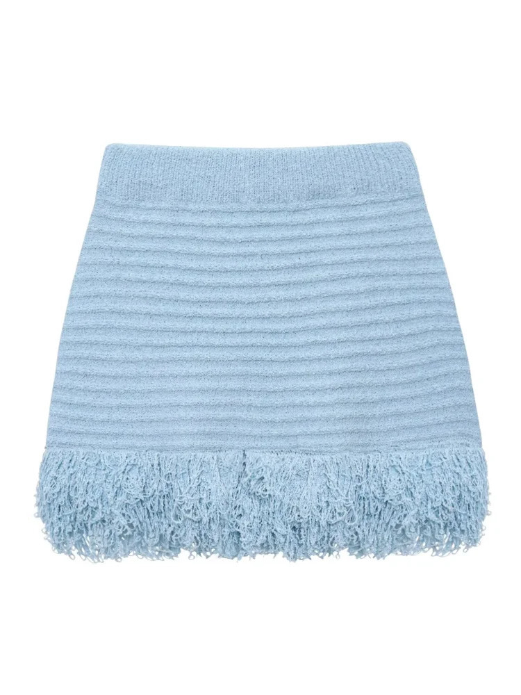 Tassels Knitted Hollow Out Cardigans Skirt Suits Women Single Breasted Lapel Top Mini Skirts Sets Female 2025 Spring Chic Outfit 250715