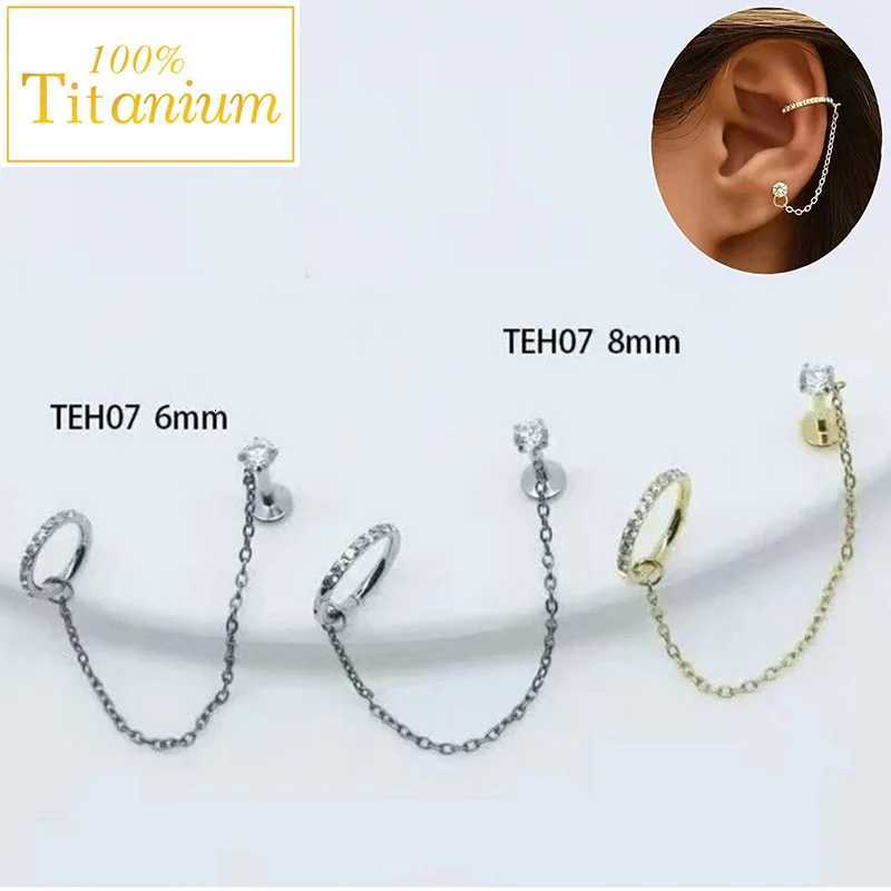 23 Titanium Chain Earrings with Labret Ear Stud 16G CZ Tassel Nose Cartilage Tragus Helix Lip Piercing Body Jewelry Nose Ring y250715