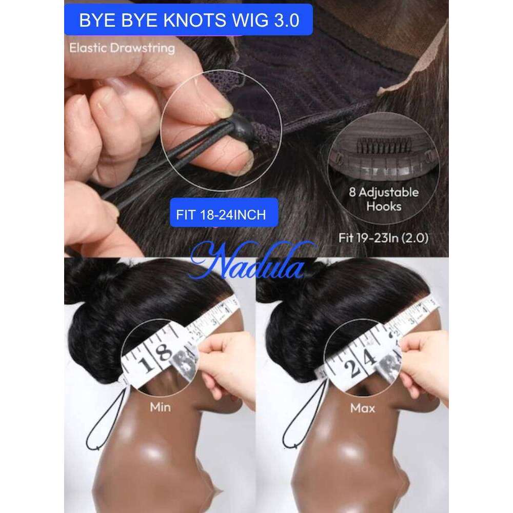 Nadula Drawstring Yaki Straight Glueless 7x5 Bye Knots Gueless Wig Human Hair Ready to Wear Fiber hair