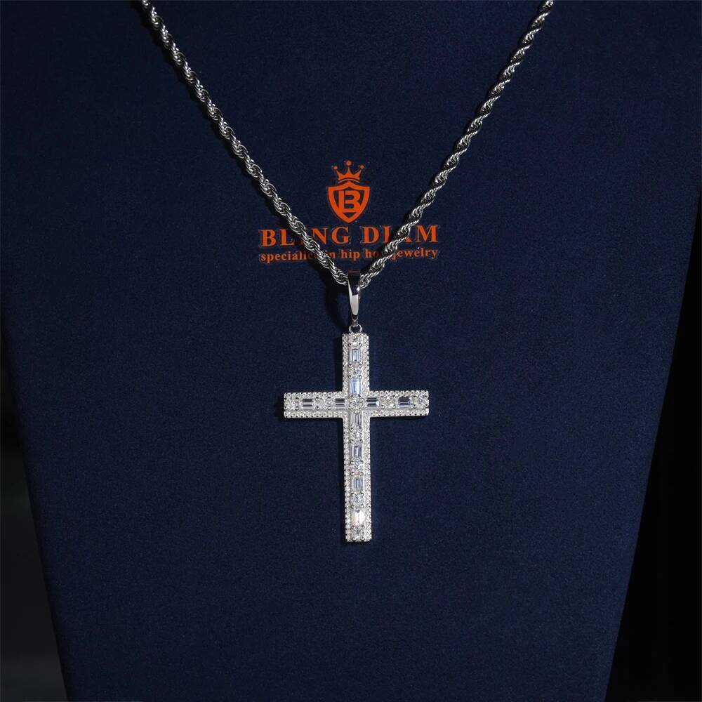 Moissanite Cross Pendant 925 Silver Hip Hop Jewelry GRA certification Suitable for 6.5mm Tennis Chain