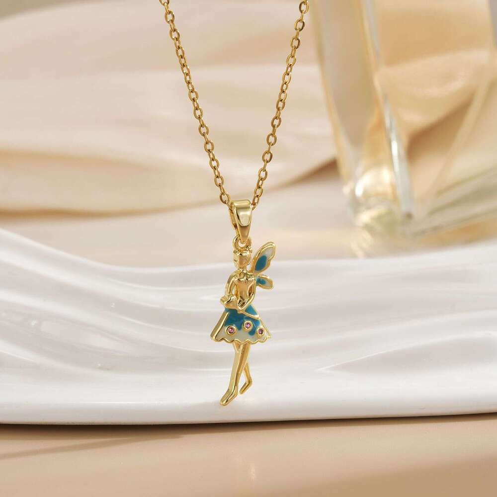 2025 Copper Gold-Plated Micro-Inlaid Zircon Elf Titanium Steel Necklace Fashion Versatile High-End Accessory 5F9