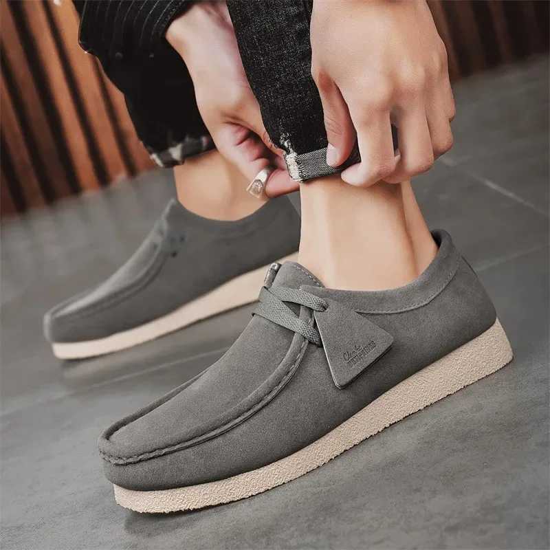 Fashion Khaki Casual Shoes For Men Suede Leather Loafers Men Platform Slip-on Mens Driving Shoes Lightweight Leisure Men Shoes W250716