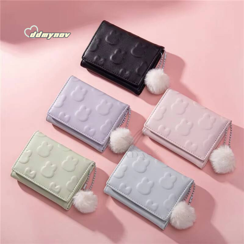 Cartoon Small Korean Short Womens Solid Color Cute Rabbit Pattern Simple Multi Card Bag Zero Wallet ddmynov
