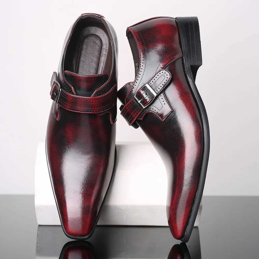 italian Fashion Shoes Men Dress Shoes Genuine Leather Slip-On Mens Formal Suit Footwear with Buckle Shoes Y250715