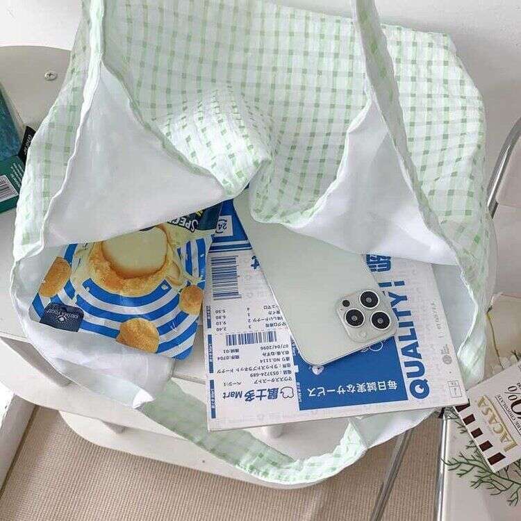 Summer New Candy Color for Women Plaid Canvas Korean Style Ins Fresh Literary Simple Women's Shoulder Bag