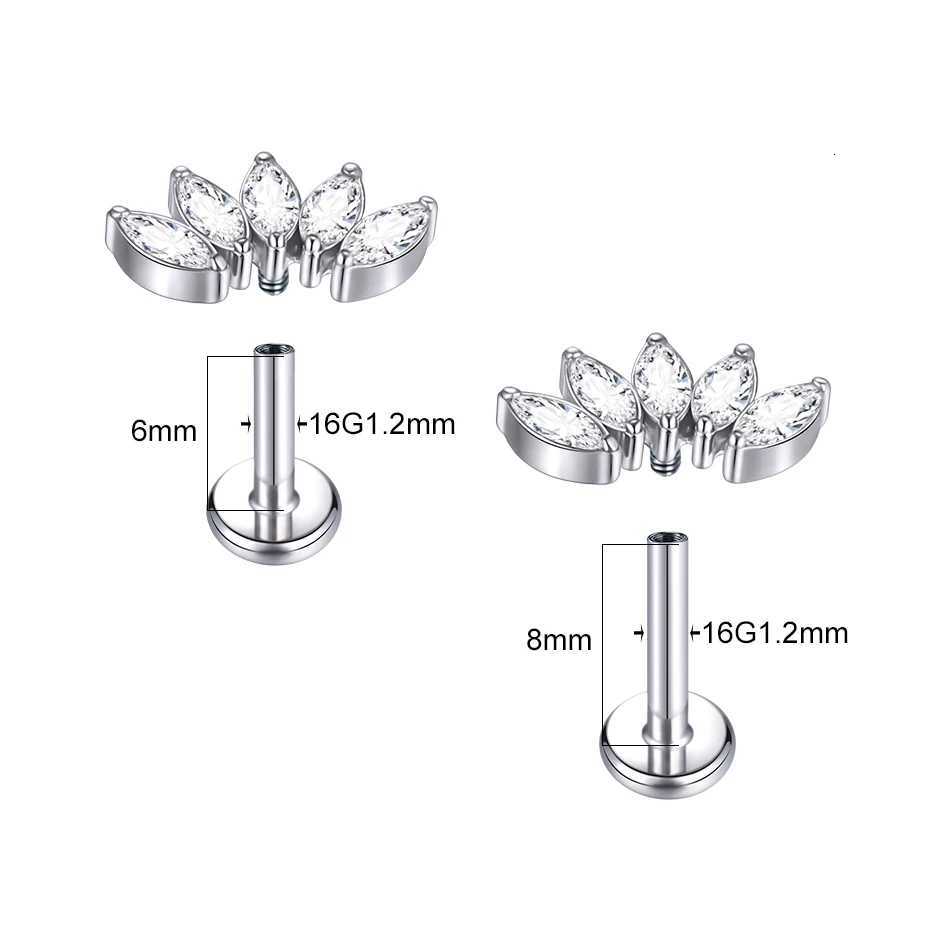 1PC Titanium Cubic Zirconia Stud Earrings for Women Internally Threaded Tragus Helix Labret Piercing Lip Ring Body Jewelry y250715