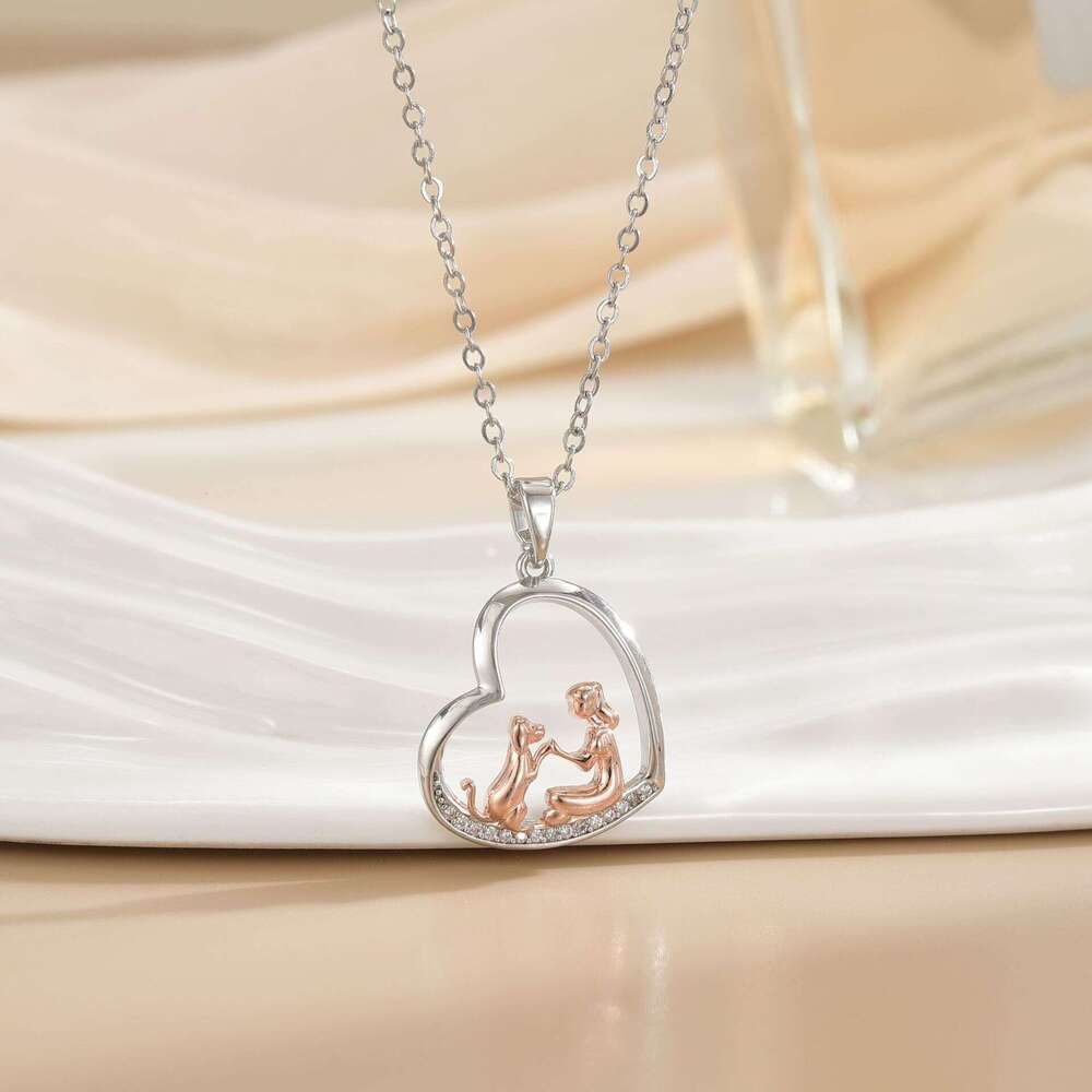 Heart-Shaped Girl Puppy Necklace Light Niche High-End Non-Fading Collarbone Chain Jewelry 7B9